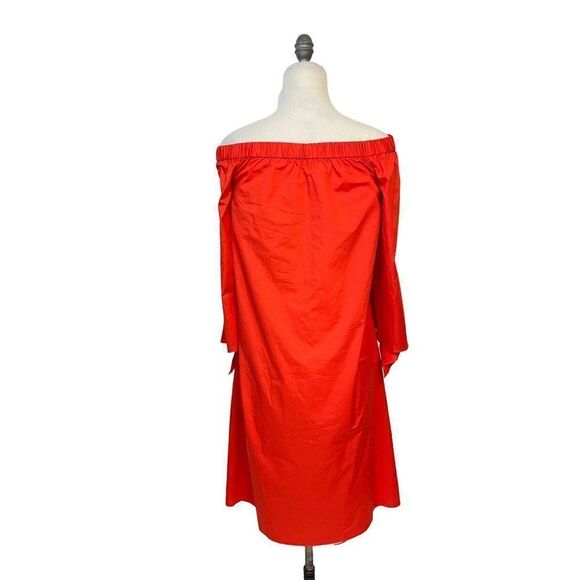Tibi Off-the-shoulder Cotton-poplin Midi Dress In Ribbon Red 2 - Picture 5 of 6